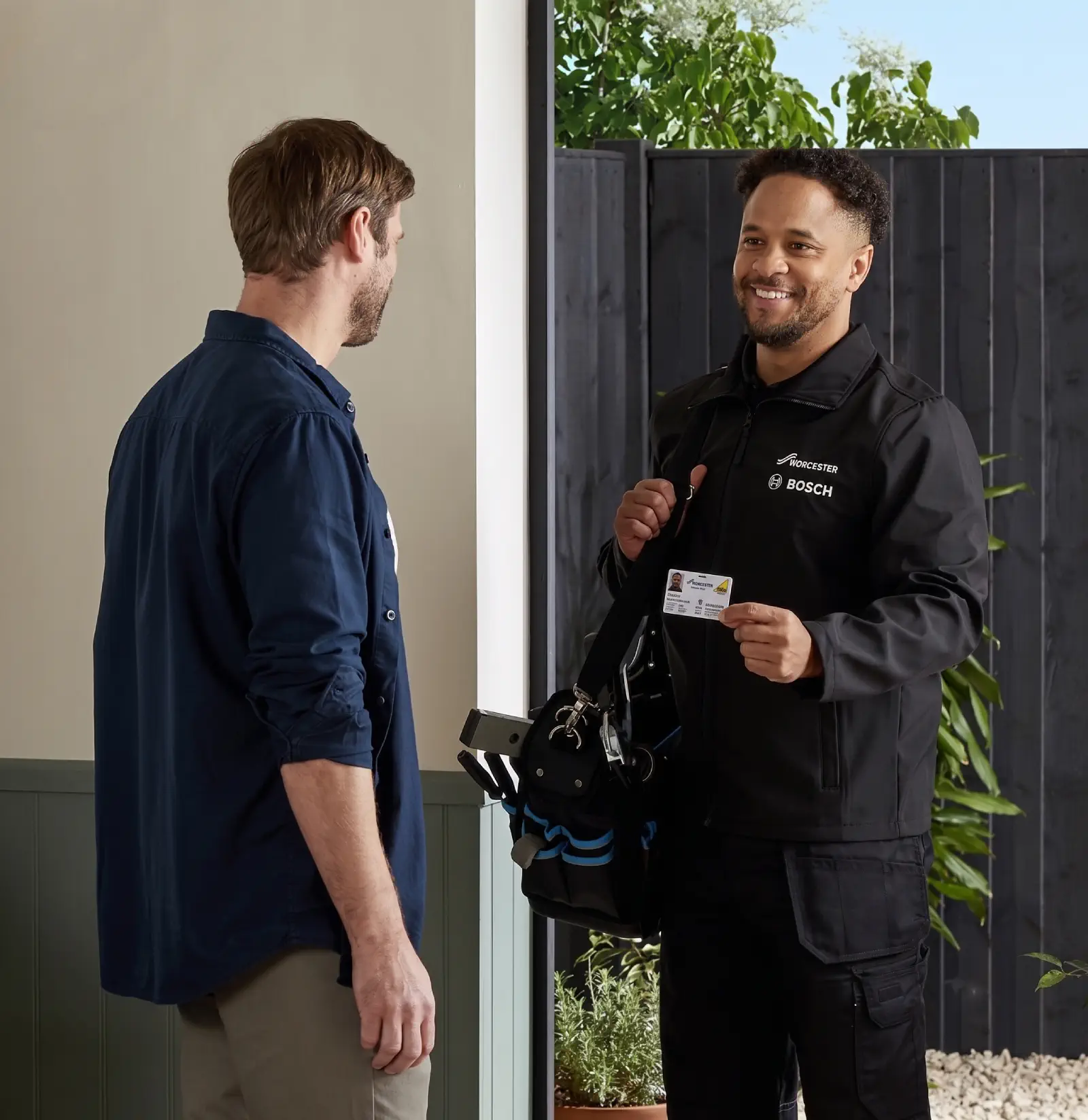heatfully engineer arriving at the door with ID