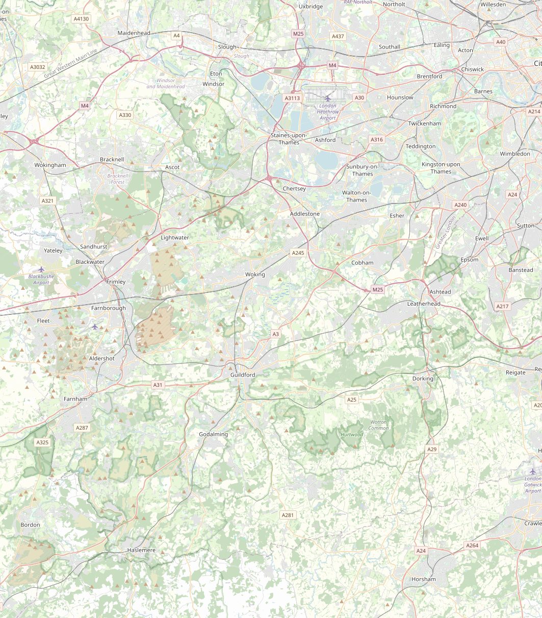 Map of the Surrey and south-west London areas heatfully covers